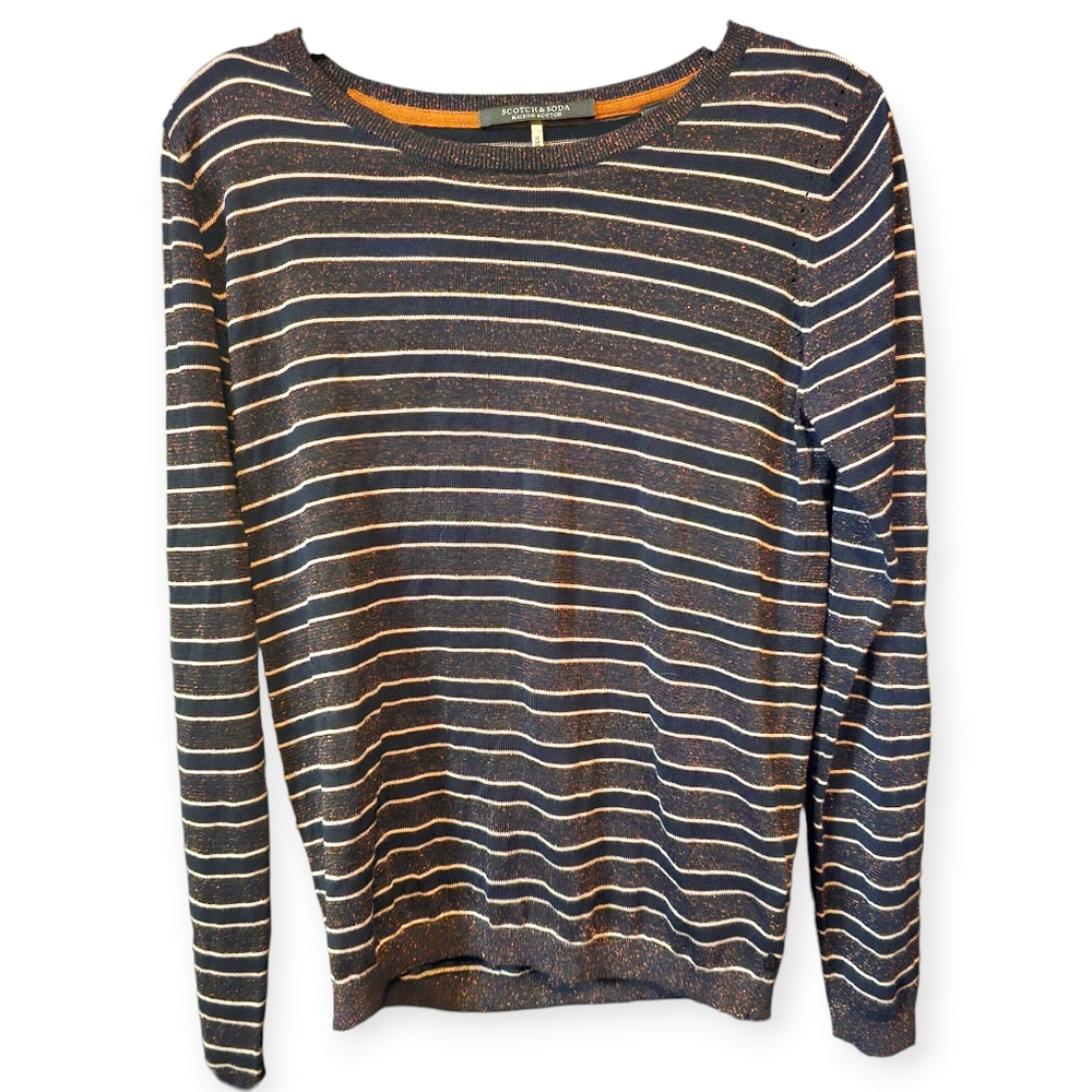 NWT Scotch & Soda Metallic Threaded Striped Scoop Neck Lightweight Sweat…
